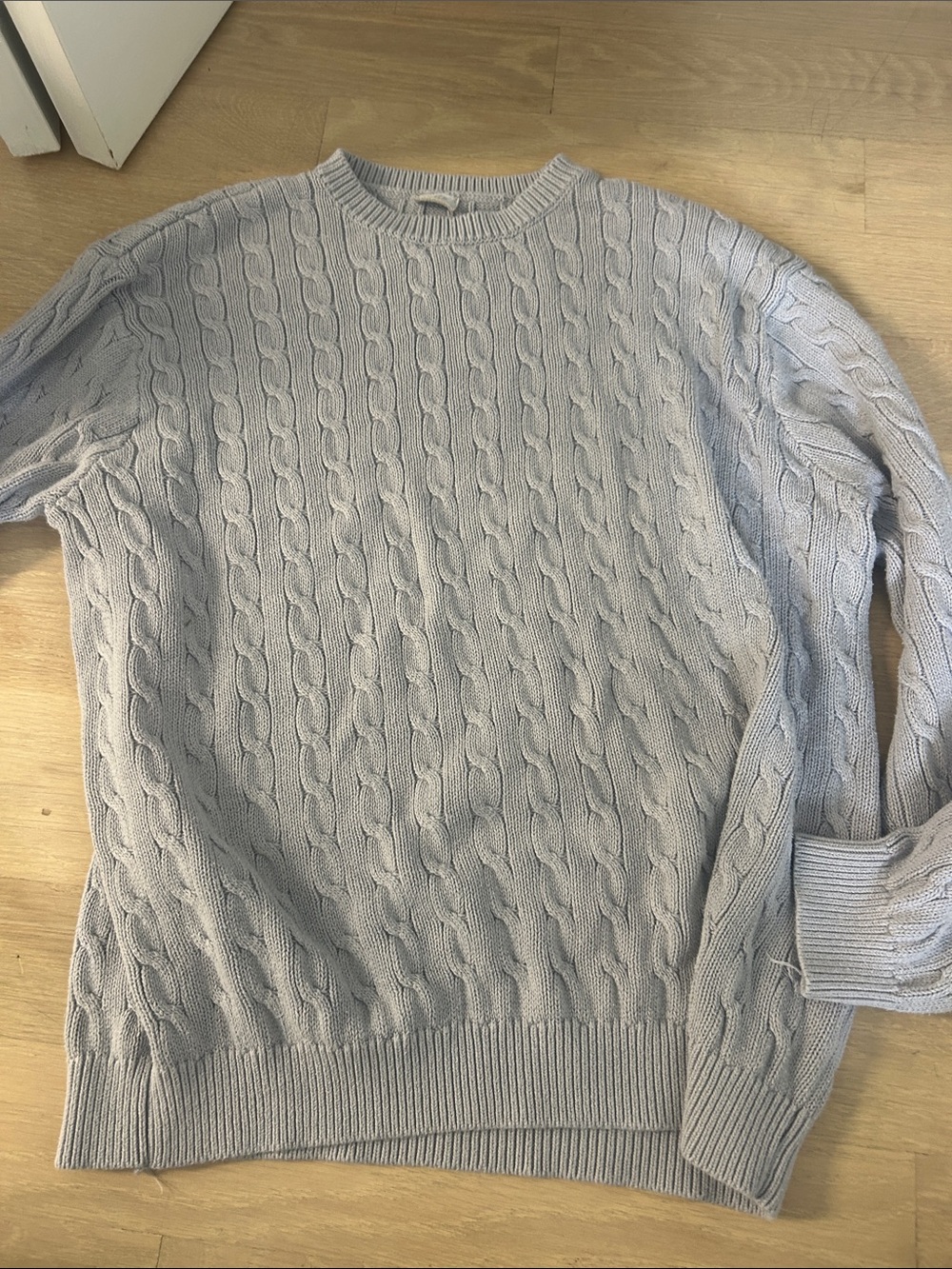 Brandy Melville Light Gray Cable-Knit Crewneck Sweater